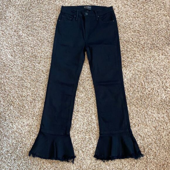 Black Orchid Black Stella Cropped Ruffle Frayed Jeans Size 26 - Picture 2 of 13